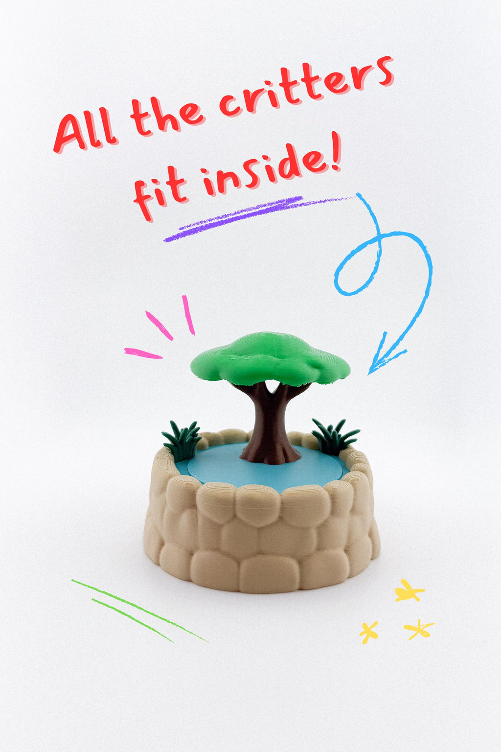 Durable Safari Watering Hole CritterPod container open and closed - kid-friendly travel toy design