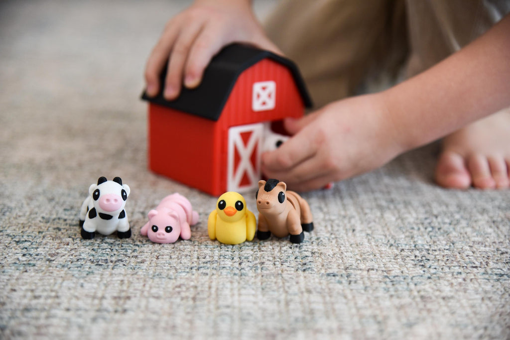 Barn Farm CritterPod full set with red barn and 5 farm animals - screen-free toddler gift