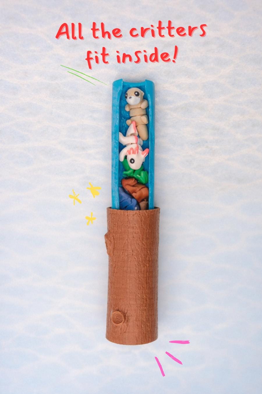 Durable Freshwater Log CritterPod container open and closed - kid-friendly travel toy design