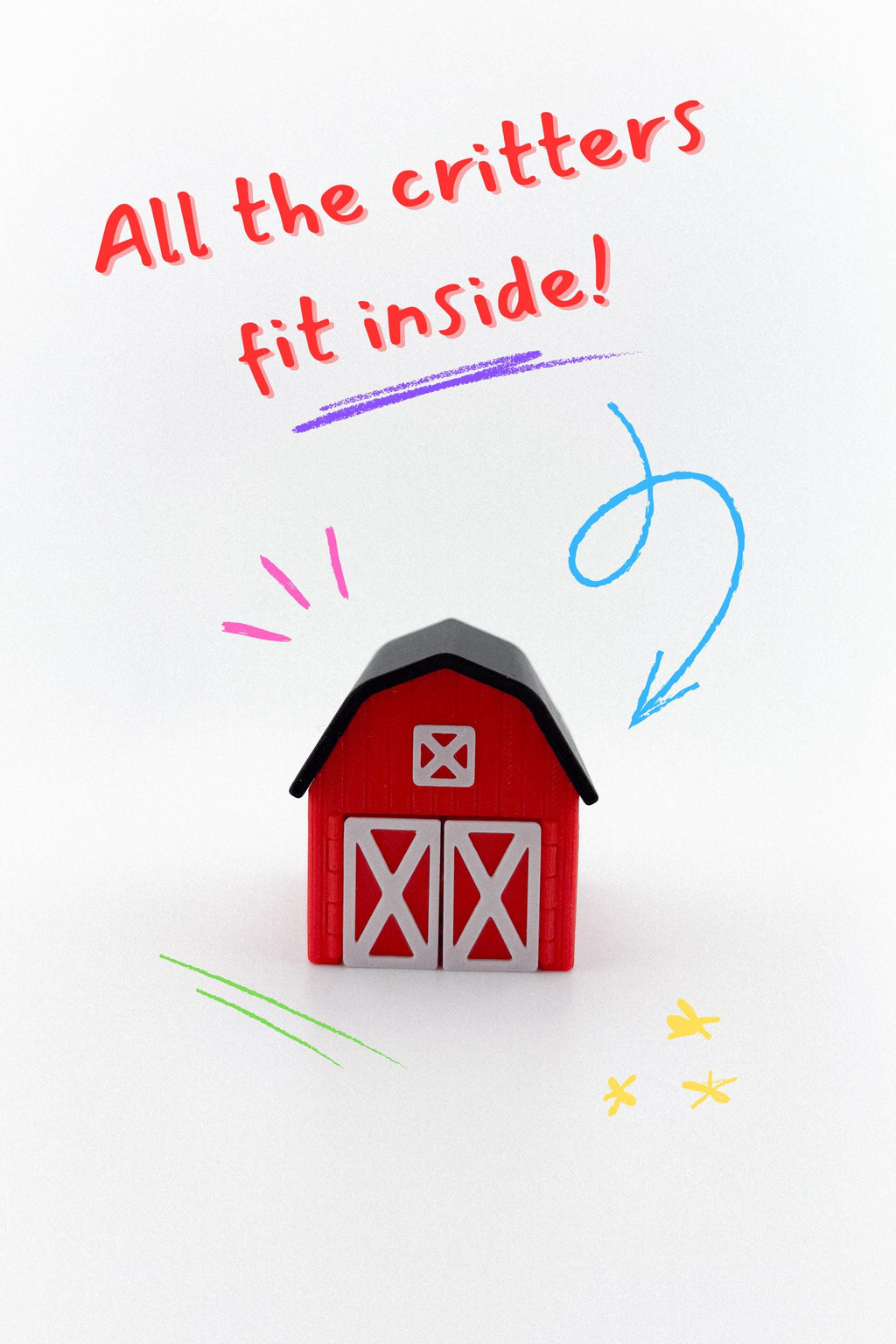Durable Barn Farm CritterPod container open and closed - kid-friendly travel toy design