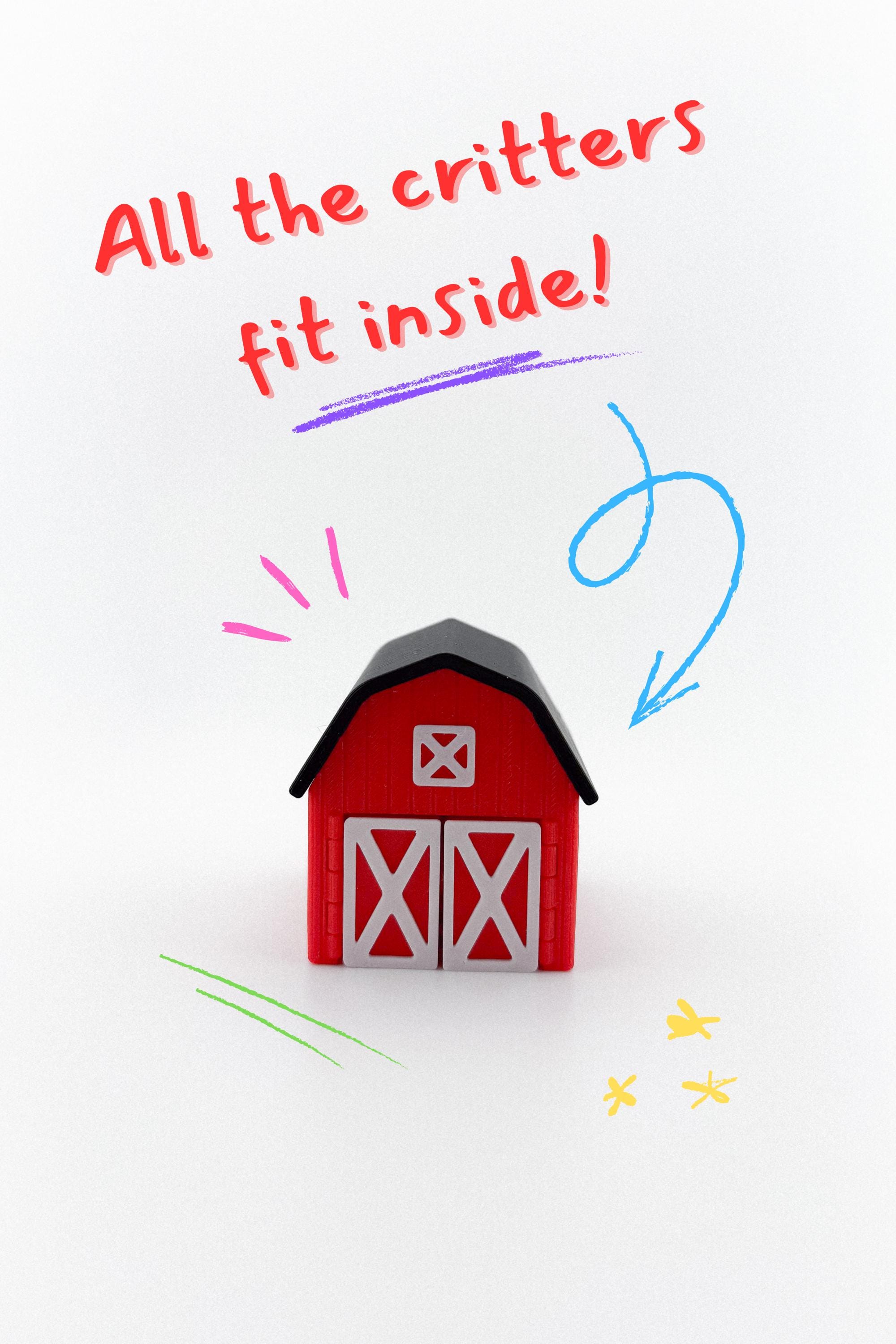 Durable Barn Farm CritterPod container open and closed - kid-friendly travel toy design