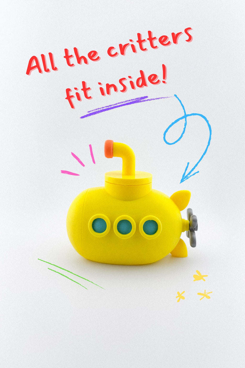 Submarine Ocean CritterPod playset - fun sensory bin filler and bath toy for toddlers