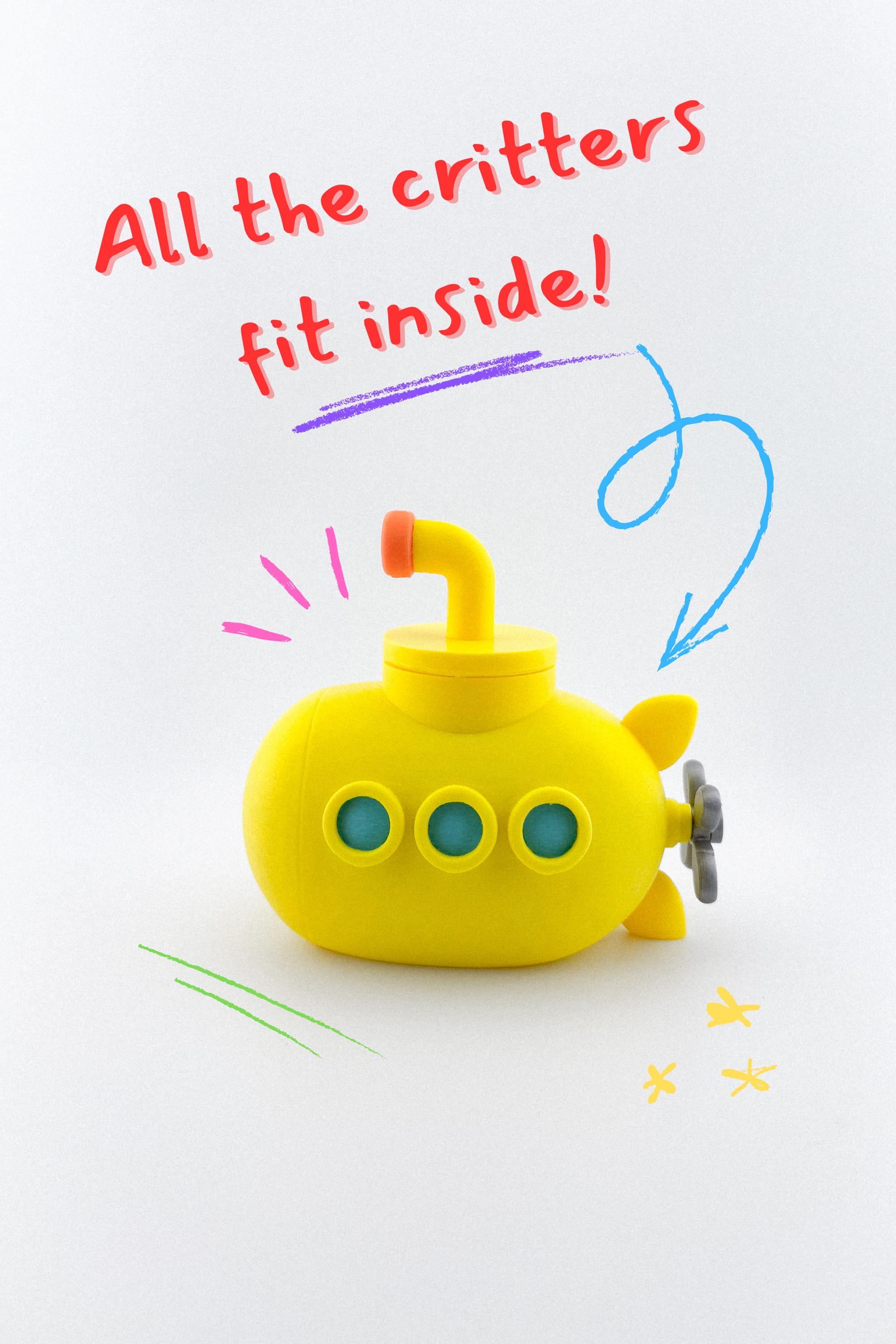 Submarine Ocean CritterPod playset - fun sensory bin filler and bath toy for toddlers