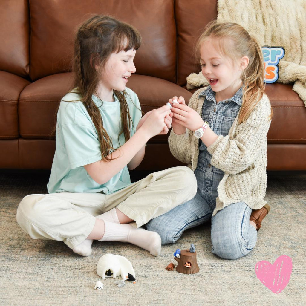 Woodland Stump CritterPod showing stump container and woodland animal figures - montessori toy