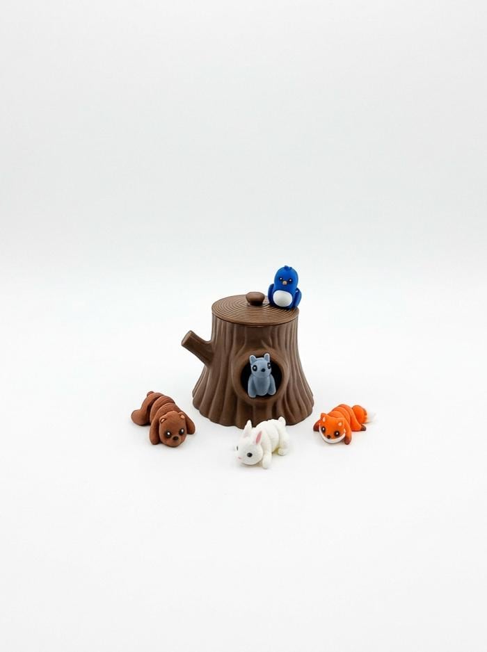 Woodland Stump playset with fox, owl, squirrel, deer and hedgehog 3D printed animal figures